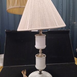 Vintage White Table Lamp with Cream Shade